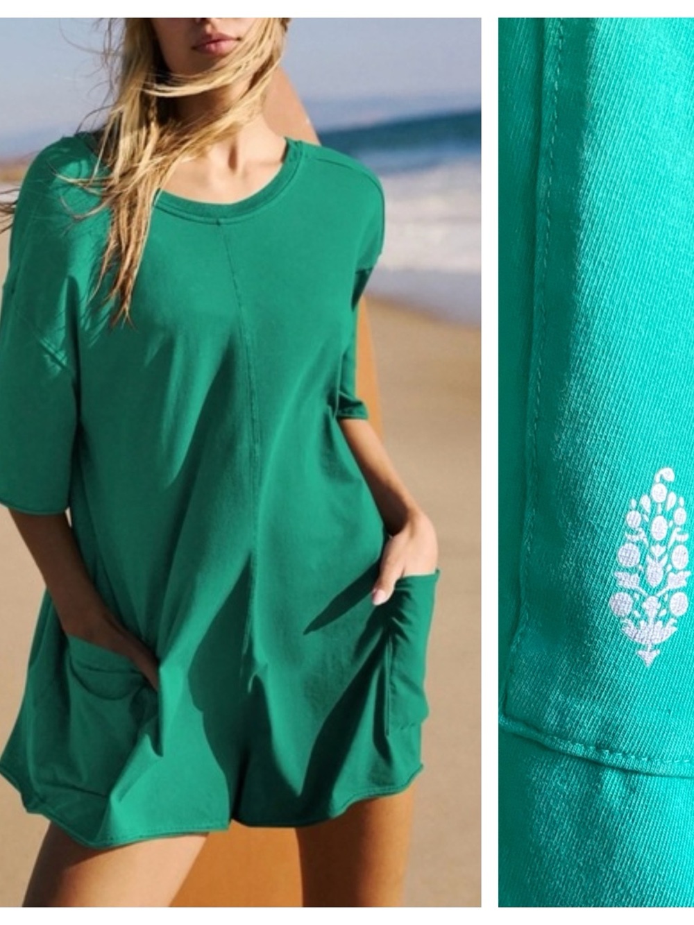 Free People FP Movement Green Hot Shot Tee Romper Small
